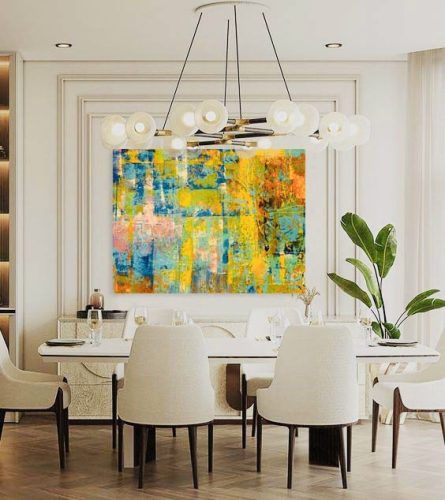 Titled: Oasis. Displayed at Collectors’ home. Acrylics on linen. Size: 1.4m x 1.6m.